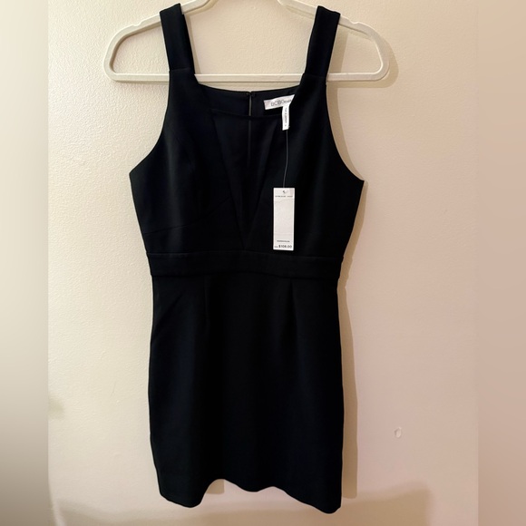 NWT BCBGeneration Elegant Black Mini Dress Chiffon Neckline Size 6 - Picture 1 of 9